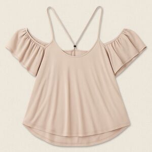 🌿 Free People Cold Shoulder Strappy Top XS – Blush Taupe Ruffle Sleeve Boho